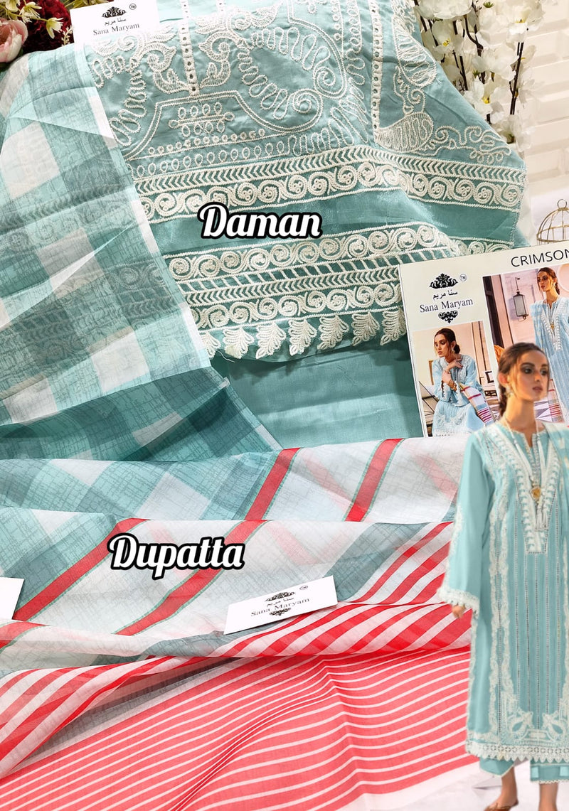 Sana Maryum Crimson Sm 24 Cotton With Self Embroidered Work Salwar Suit