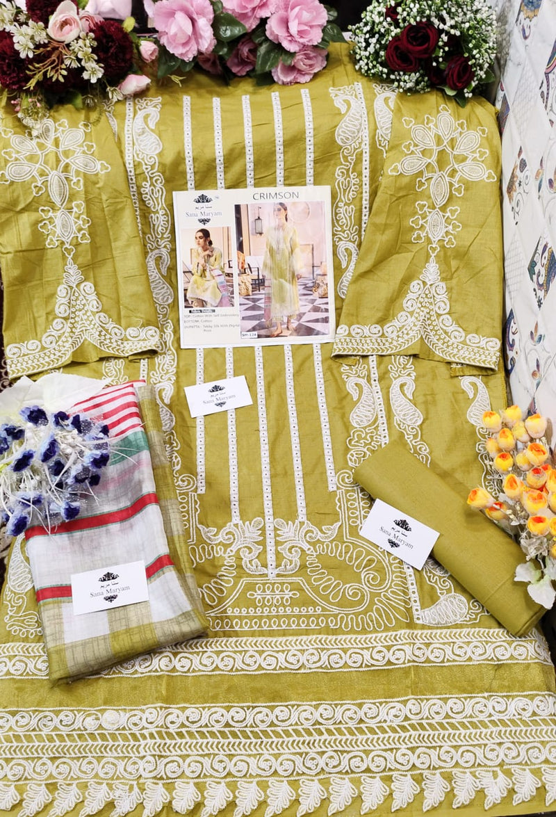 Sana Maryum Crimson Sm 24 Cotton With Self Embroidered Work Salwar Suit