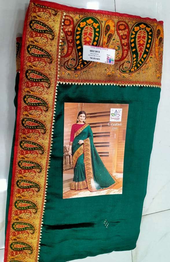 Sangeeta Textiles Crystal Lichi Silk With Heavy Embroidery Work Exclusive Wedding Wear Sarees