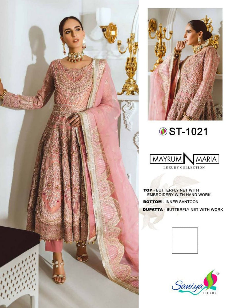 Saniya Trendz Mayrum N Maria Butterfly Net Embroidered Work Salwar Kameez
