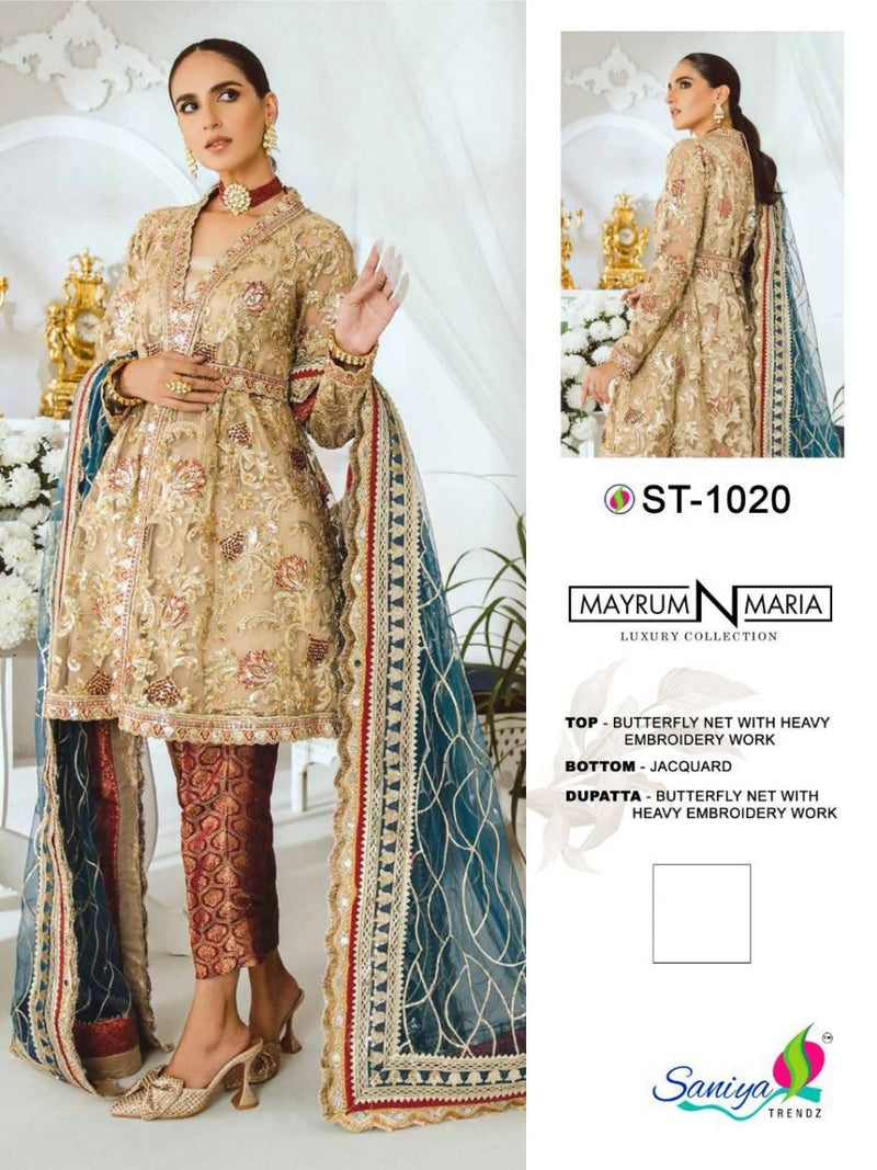 Saniya Trendz Mayrum N Maria Butterfly Net Embroidered Work Salwar Kameez
