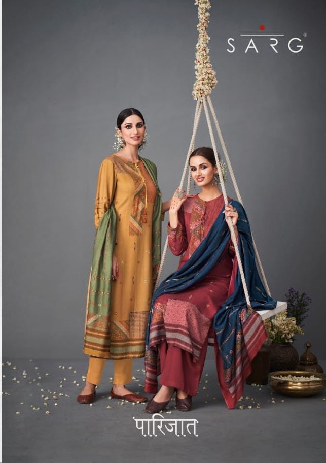 Sarg Parijat Pashmina Digital Print With Hand Work Salwar Suit