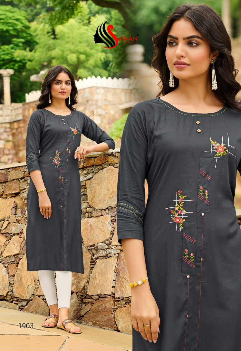 Sawan Creation Honey Vol 19 Heavy Rayon With Embroidered Work Casual Wear Kurti