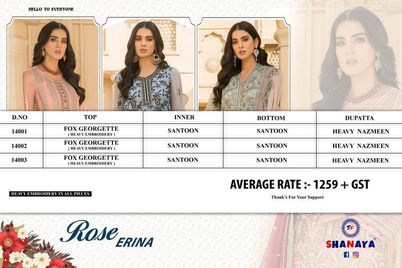 Shanaya Fashion Rose Erina Faux Georgette Heavy Embroidered Work Pakistani Suit