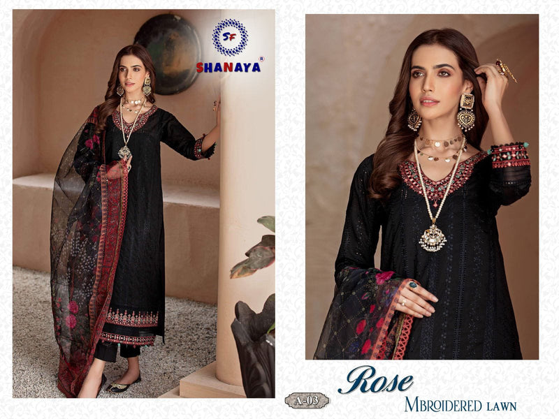 Shanaya Fashion Rose Mbroidered Lawn Stylish Partywear Designer Salwar Kameez