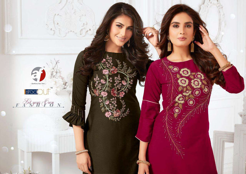 Shaukeen Vol 4 By Anju Fab Bemberg Silk With Neck Work Casual Wear Fancy Readymade Kurtis