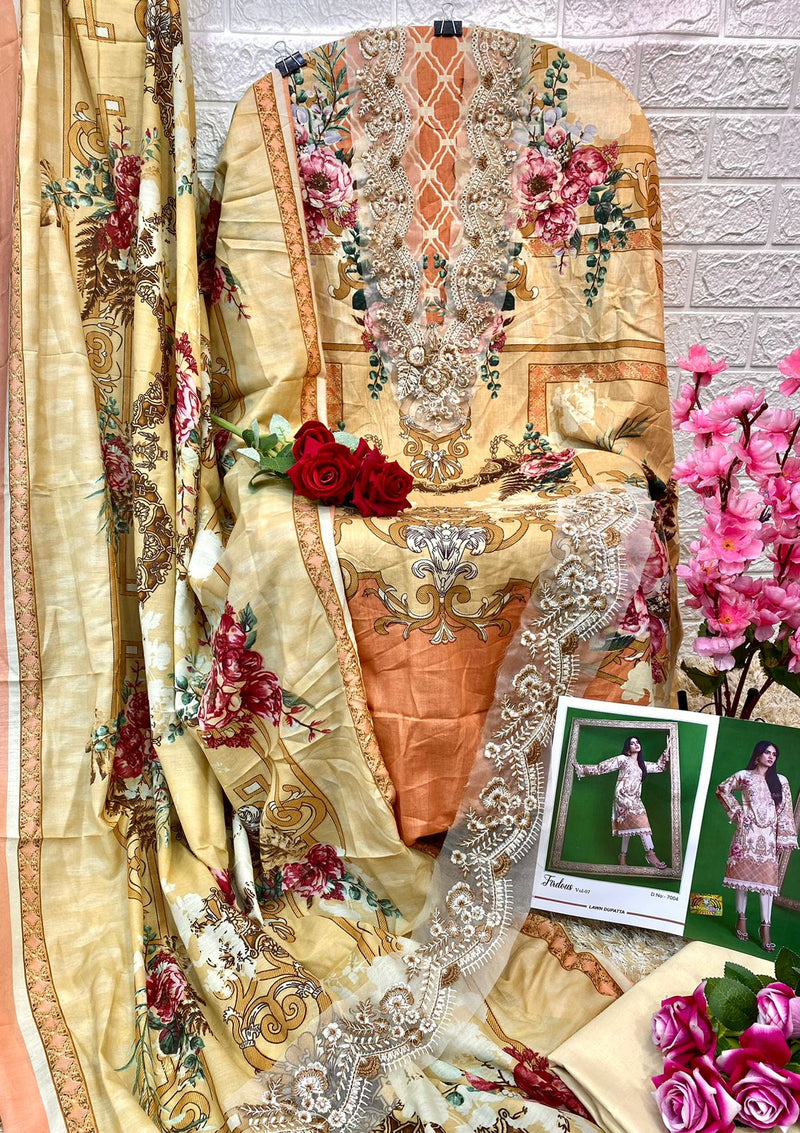 Shraddha Designer Firdous Vol 7 Lawn Cotton Print With Embroidery Work Pakistani Suit