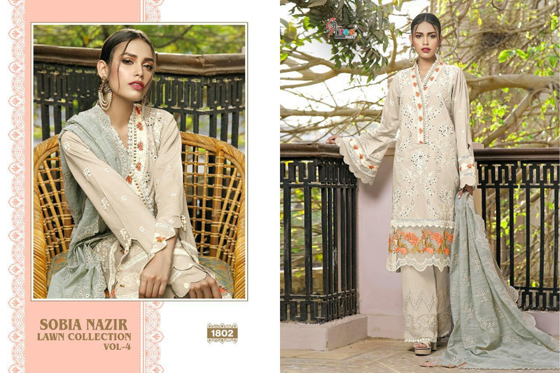 Shree Fab Launch Sobia Nazir Lawn Collection Vol 4 Lawn Cotton Self Embroidery Work Designer Salwar Kameez