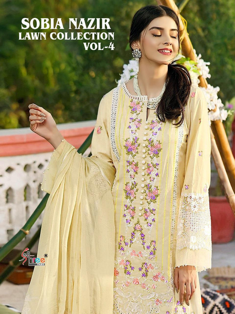 Shree Fab Launch Sobia Nazir Lawn Collection Vol 4 Lawn Cotton Self Embroidery Work Designer Salwar Kameez