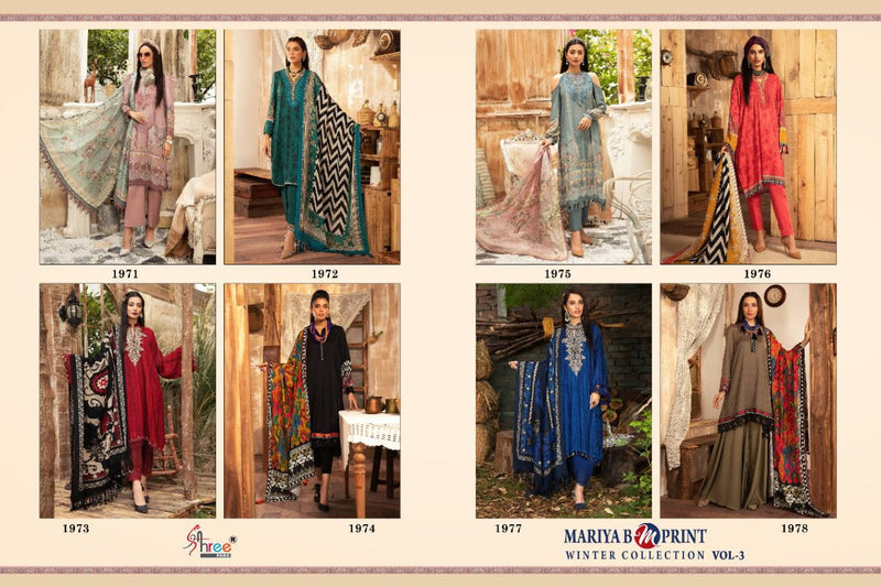 Shree Fabs Mariya B M Print Winter Collection Vol 3 Pure Pashmina With Embroidery Work Salwar Kameez