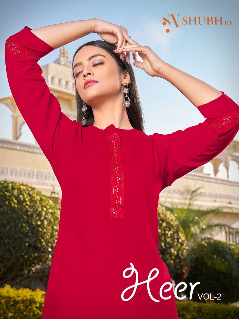 Shubh Nx Heer Vol 42 Rayon Embroidered Work Casual Wear Kurti