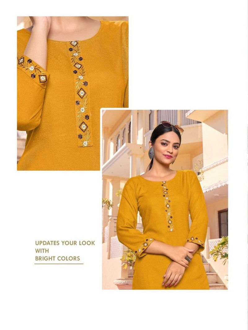 Shubh Nx Heer Vol 42 Rayon Embroidered Work Casual Wear Kurti