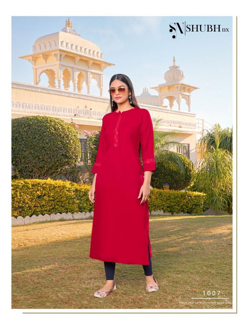 Shubh Nx Heer Vol 42 Rayon Embroidered Work Casual Wear Kurti