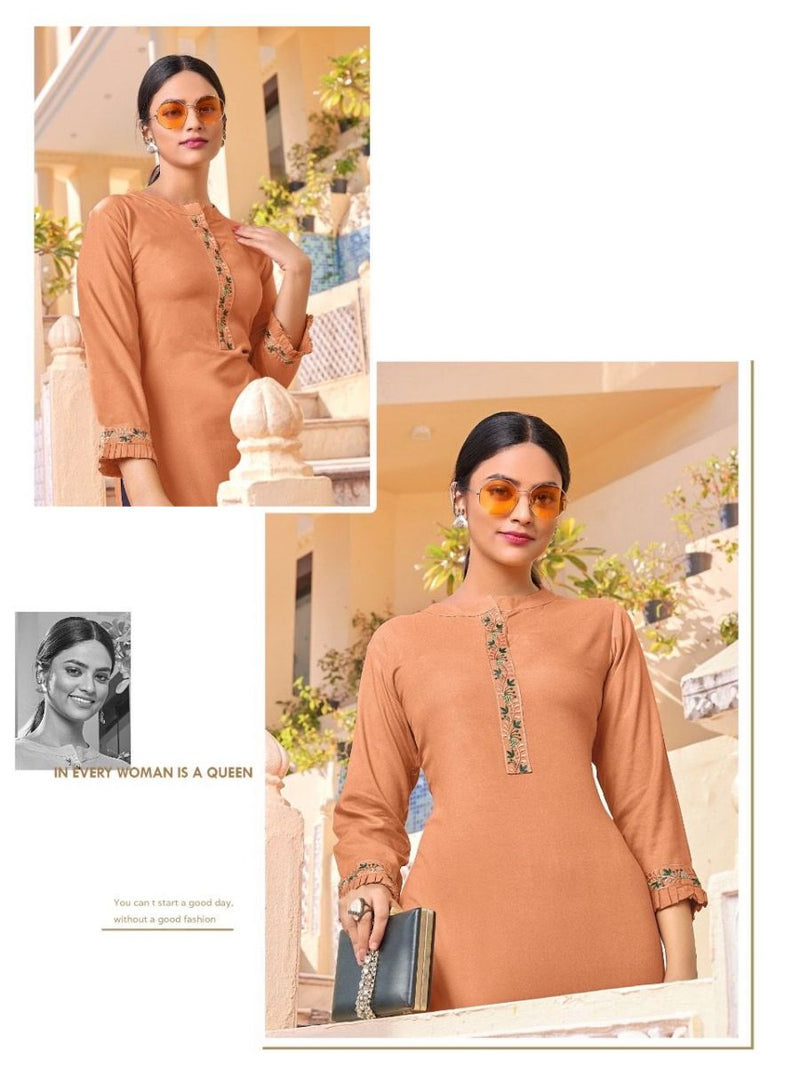 Shubh Nx Heer Vol 42 Rayon Embroidered Work Casual Wear Kurti