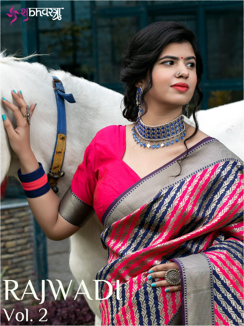Shubh Vastra Launch Rajwadi Vol 2 Banarasi Silk Printed With Fancy Lace Exclusive Tradional Wear Sarees