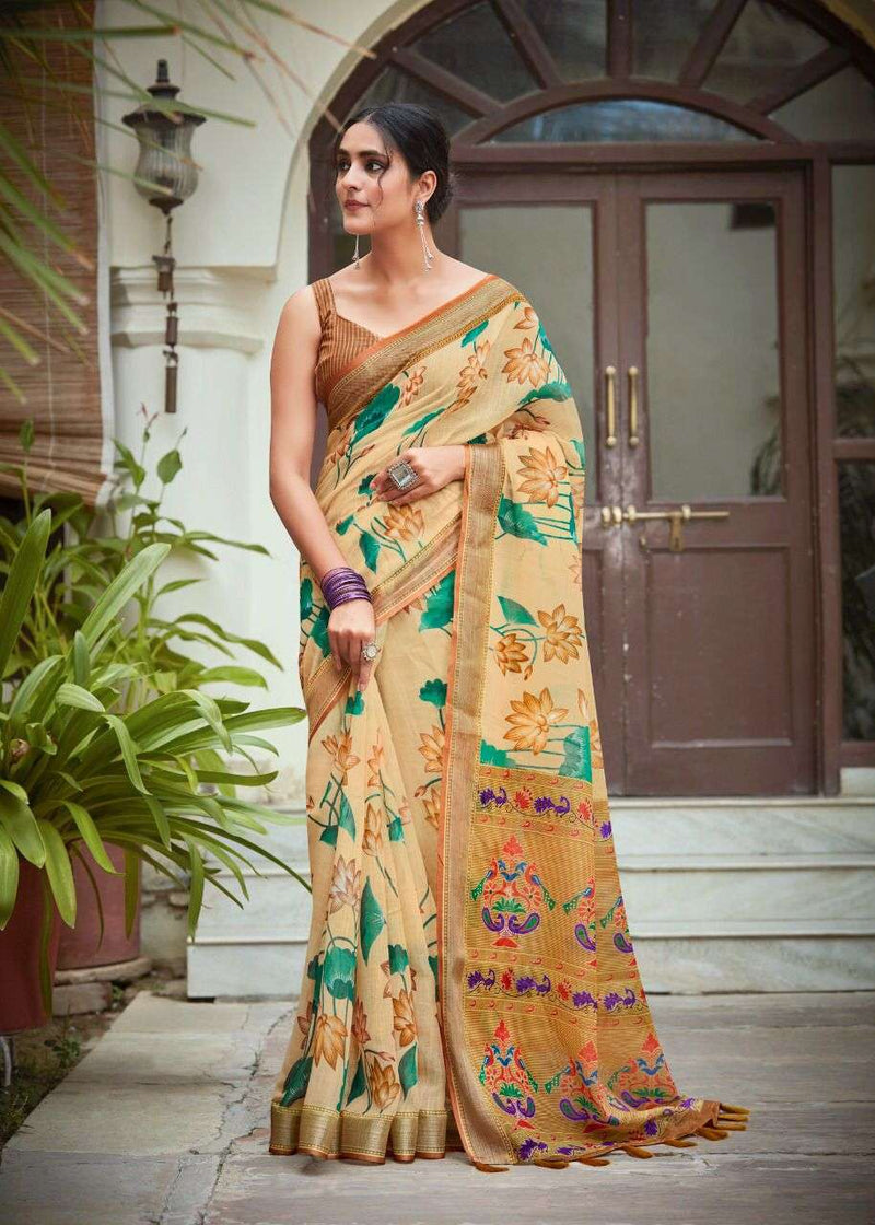Shvetamber Creation Madhurayam Silk Linen Pure Saree