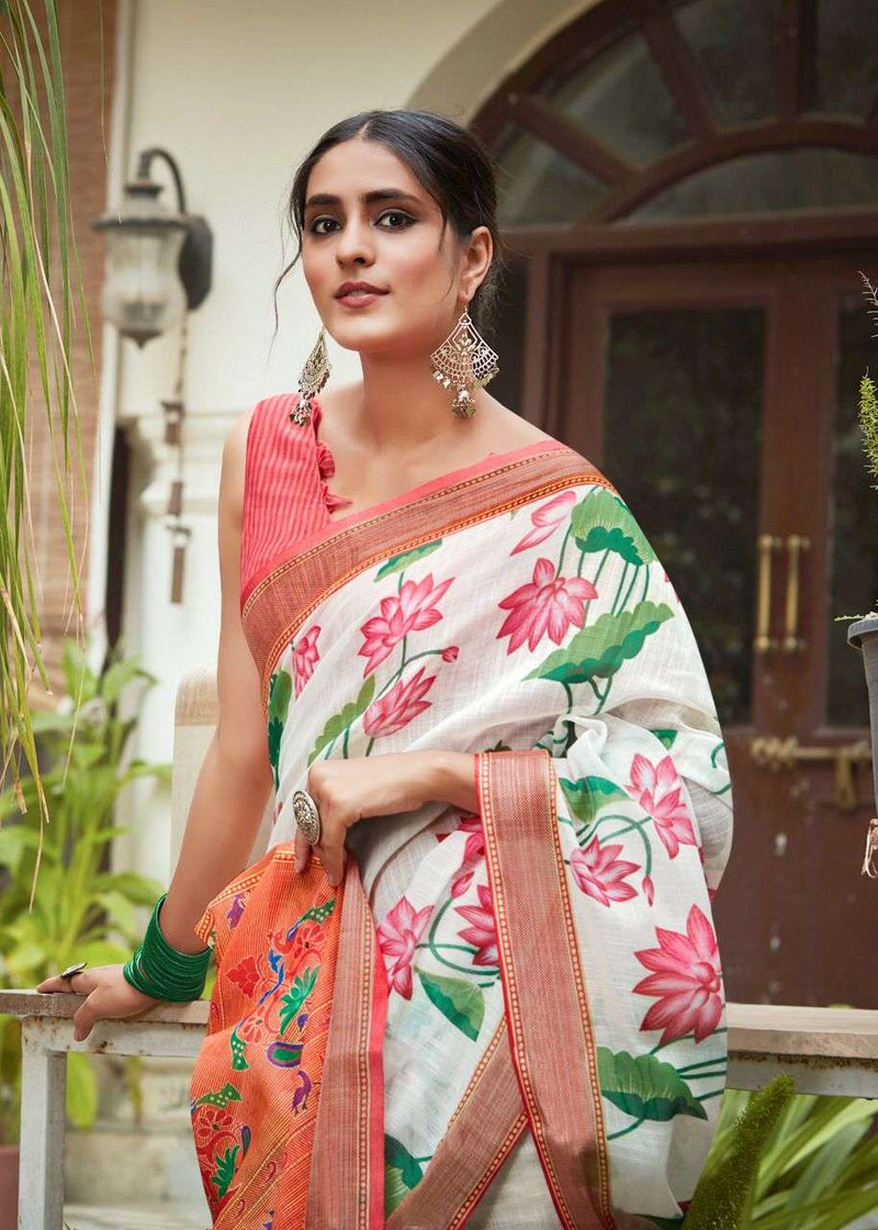 Shvetamber Creation Madhurayam Silk Linen Pure Saree