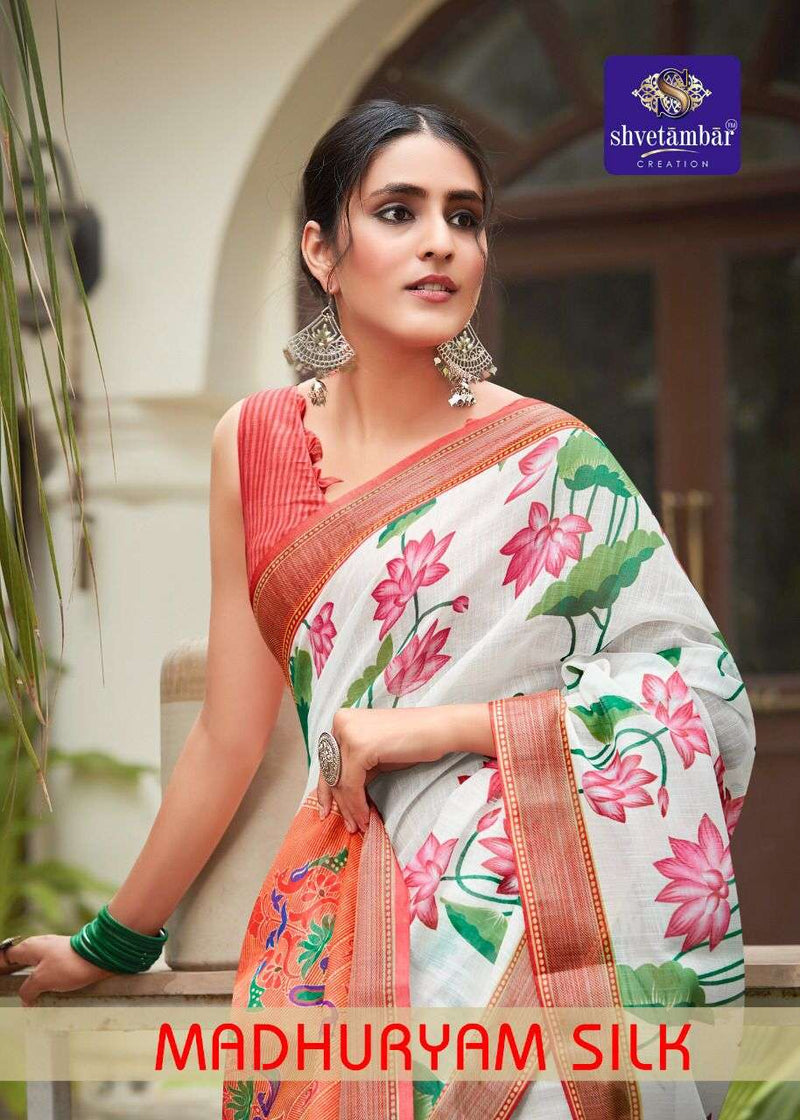 Shvetamber Creation Madhurayam Silk Linen Pure Saree