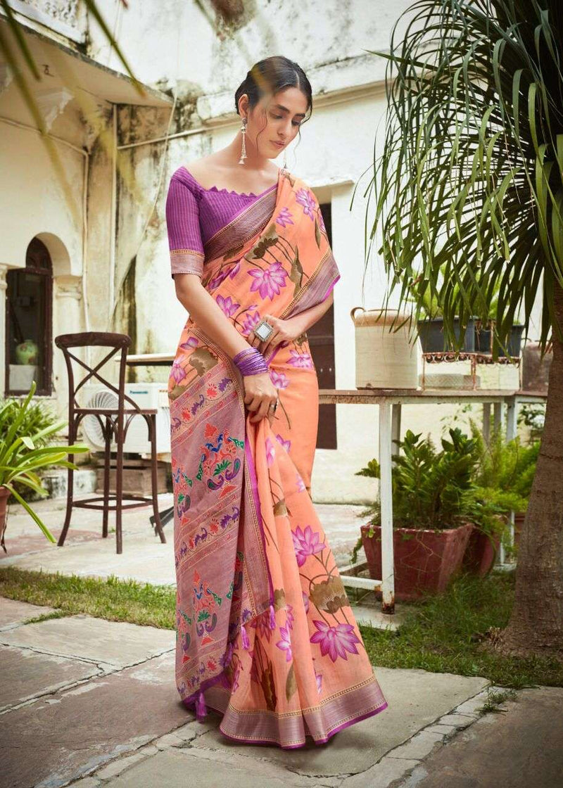 Shvetamber Creation Madhurayam Silk Linen Pure Saree