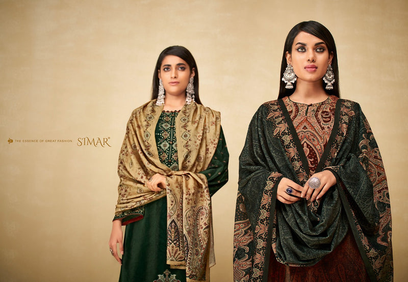 Simar Glossy Senses Velvet Print Pashmina Solid Fancy Salwar Suit