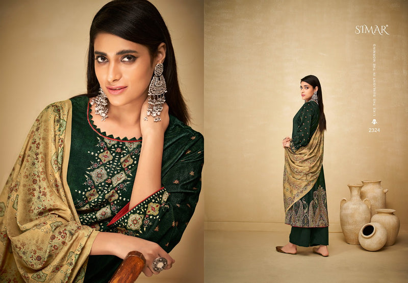 Simar Glossy Senses Velvet Print Pashmina Solid Fancy Salwar Suit