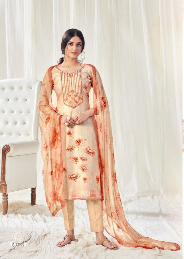 Skt Suit Hayaa Pashmina Digital Print With Kadai Wark Top Salwar Suit