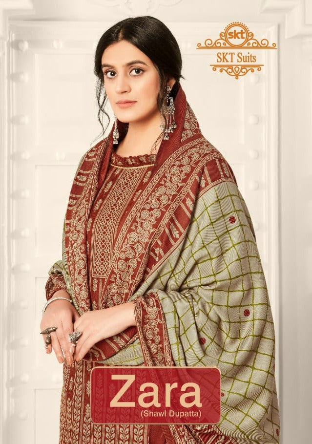 Skt Suit Zara Pashmina Ball Frant Back Digs Print Designer Salwar Suit