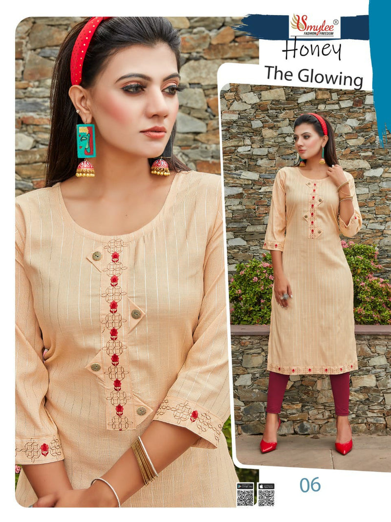 Smyee Fashion Honey Lurex Linning Rayon with Embroidery Work Kurti