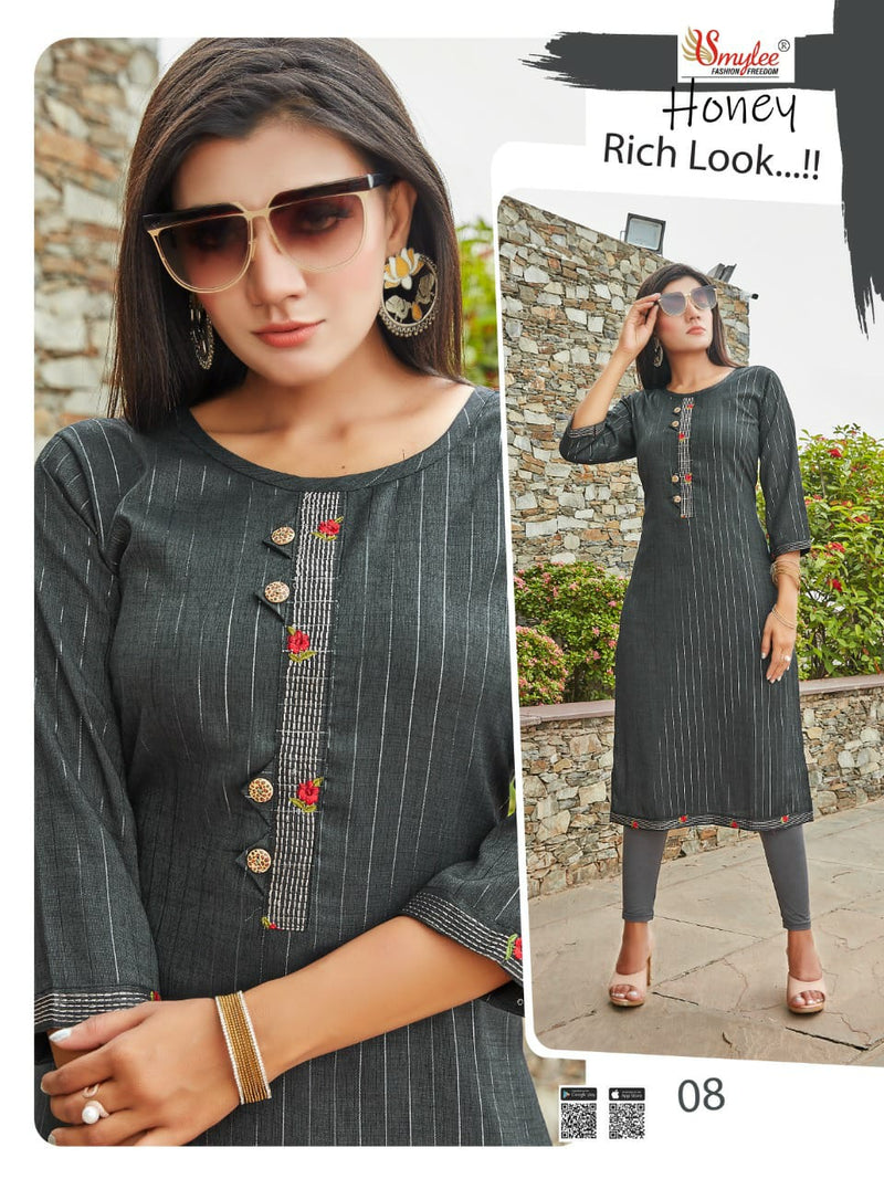 Smyee Fashion Honey Lurex Linning Rayon with Embroidery Work Kurti