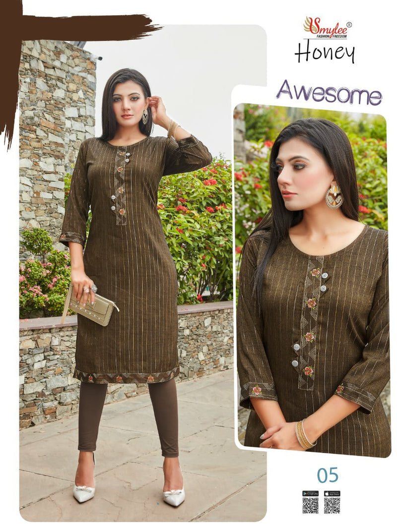 Smyee Fashion Honey Lurex Linning Rayon with Embroidery Work Kurti