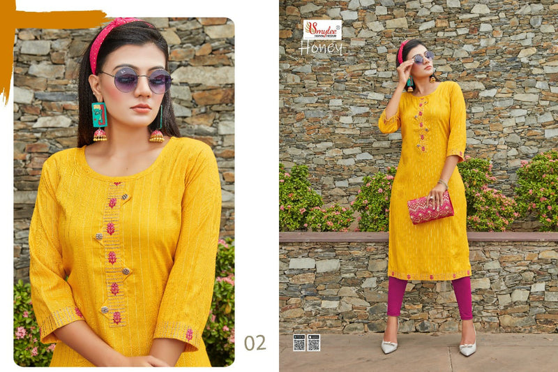 Smyee Fashion Honey Lurex Linning Rayon with Embroidery Work Kurti