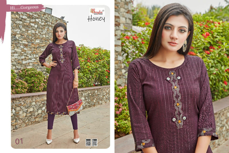 Smyee Fashion Honey Lurex Linning Rayon with Embroidery Work Kurti