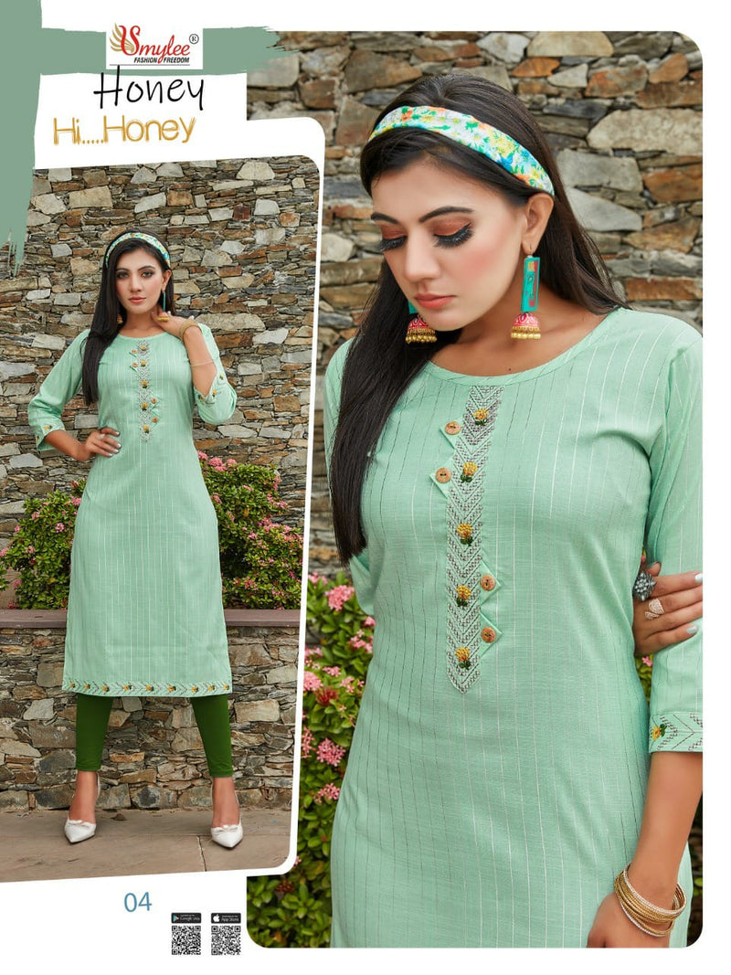 Smyee Fashion Honey Lurex Linning Rayon with Embroidery Work Kurti
