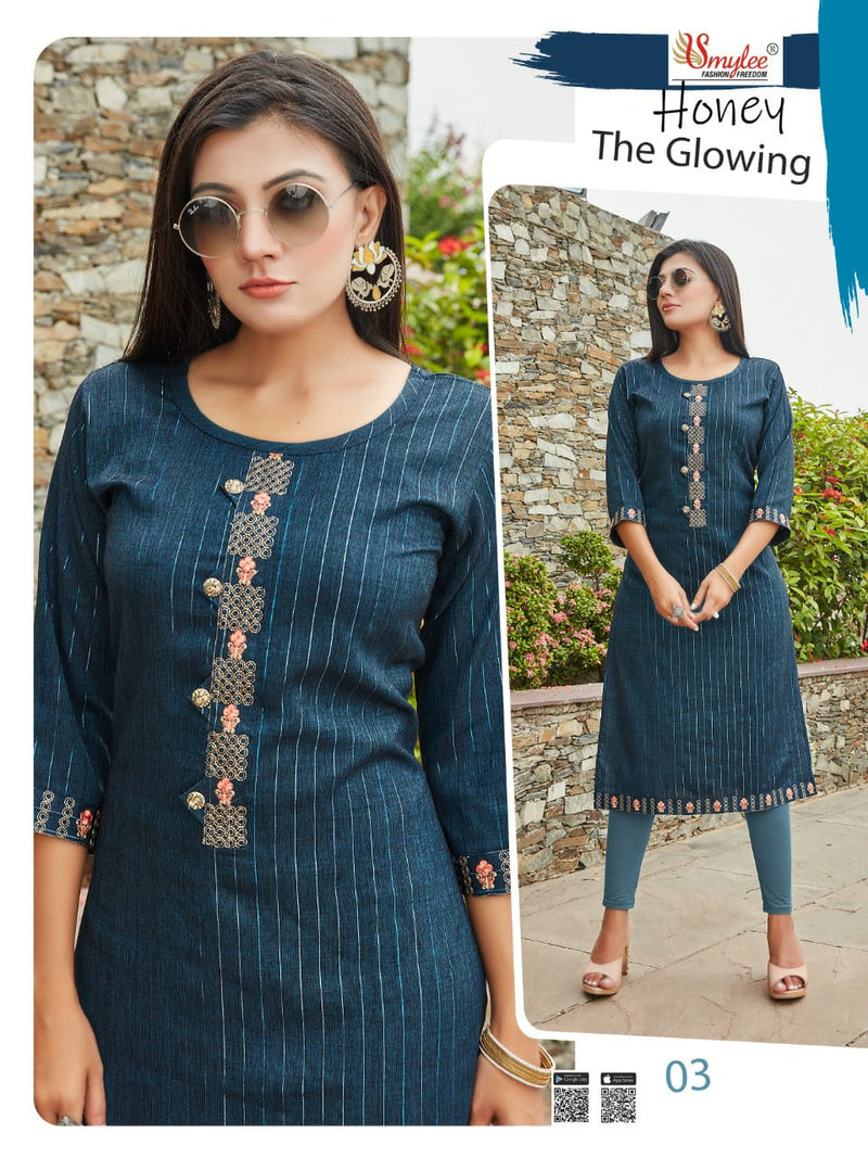 Smyee Fashion Honey Lurex Linning Rayon with Embroidery Work Kurti