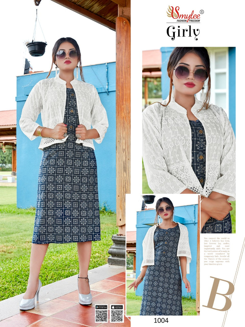Smylee Fashion Girly Heavy Foil Discharge Print Riyon Full Cotton Chiken  Fency Kurti