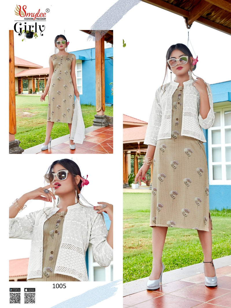 Smylee Fashion Girly Heavy Foil Discharge Print Riyon Full Cotton Chiken  Fency Kurti
