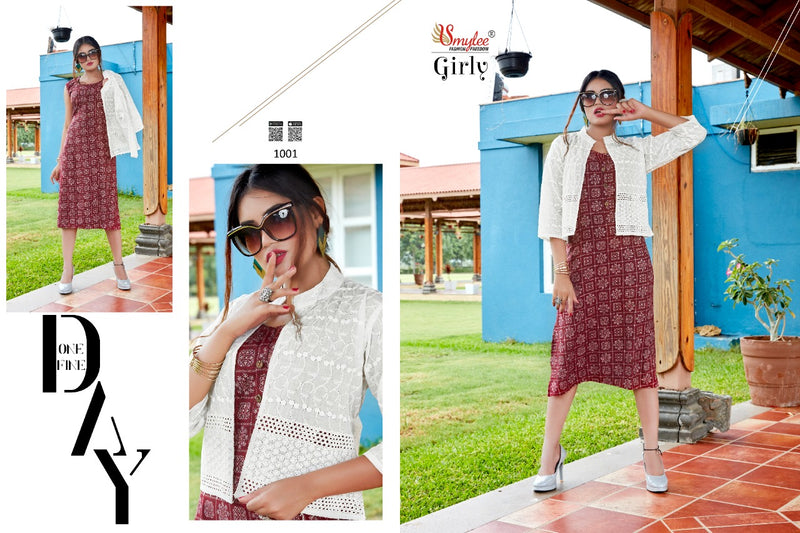 Smylee Fashion Girly Heavy Foil Discharge Print Riyon Full Cotton Chiken  Fency Kurti