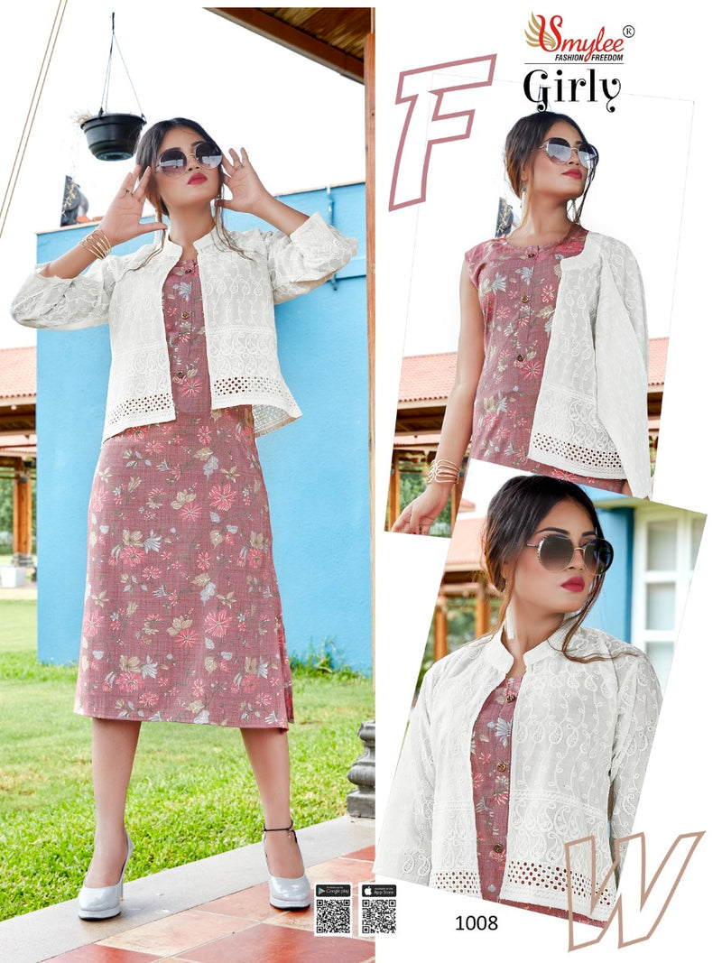 Smylee Fashion Girly Heavy Foil Discharge Print Riyon Full Cotton Chiken  Fency Kurti