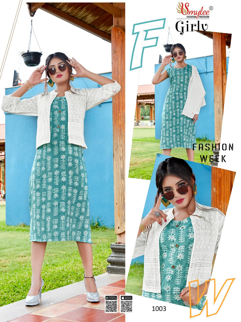 Smylee Fashion Girly Heavy Foil Discharge Print Riyon Full Cotton Chiken  Fency Kurti