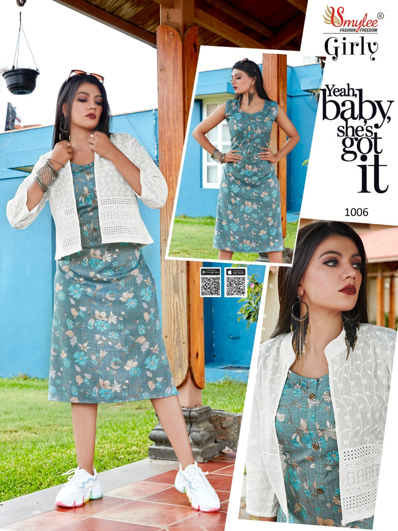 Smylee Fashion Girly Heavy Foil Discharge Print Riyon Full Cotton Chiken  Fency Kurti