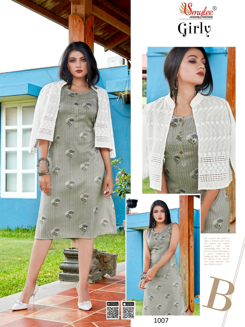 Smylee Fashion Girly Heavy Foil Discharge Print Riyon Full Cotton Chiken  Fency Kurti