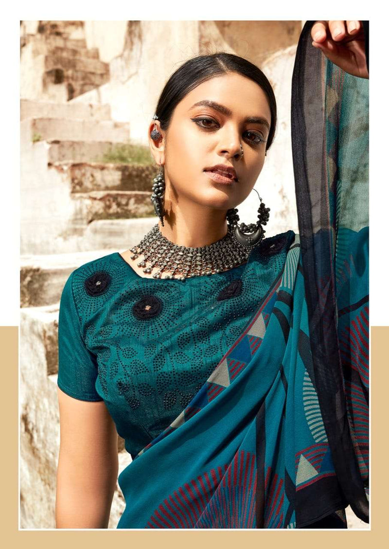 Sr Saree Black Georgette With Swaroski Work Saree