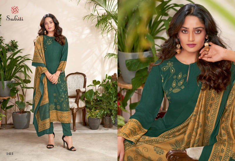 Sudriti Nazma Pashmina Twill Digital Print With Mirror Work
