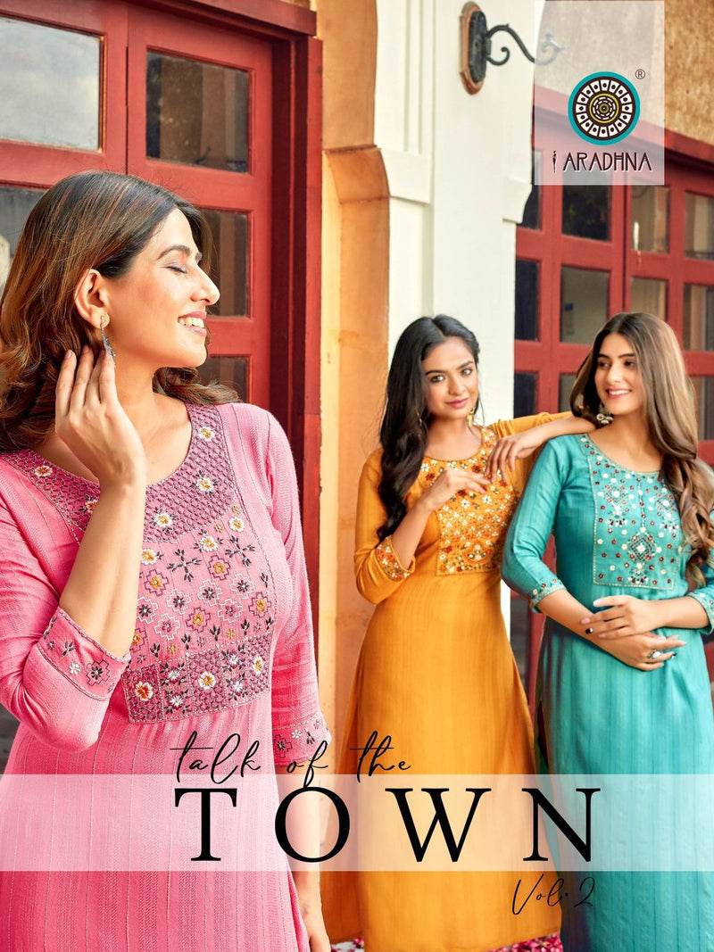Aradhna Fashion Talk The Town Vol 2 Viscose With Fancy Embroidery Work Stylish Designer Casual Wear Kurti