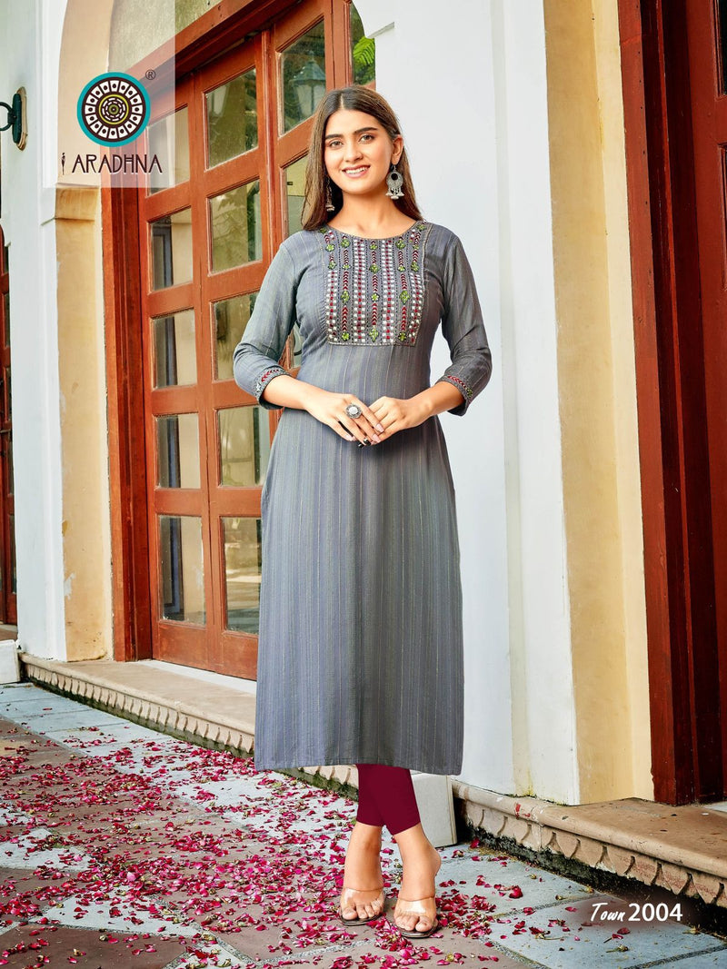 Aradhna Fashion Talk The Town Vol 2 Viscose With Fancy Embroidery Work Stylish Designer Casual Wear Kurti