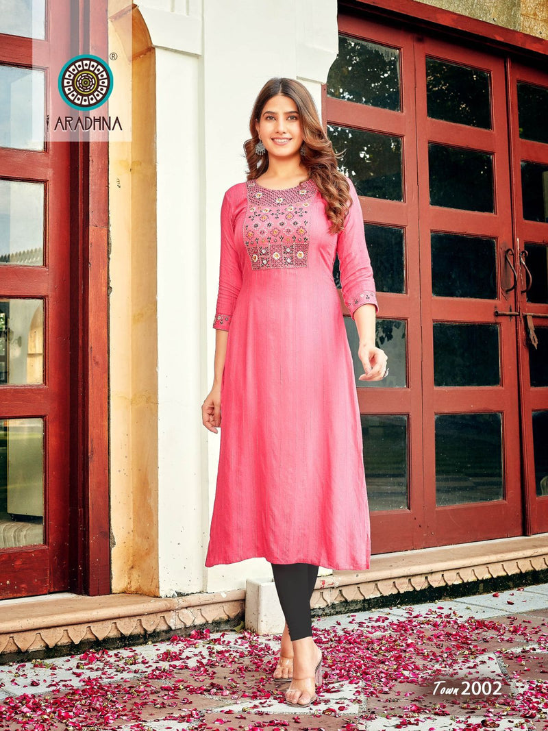 Aradhna Fashion Talk The Town Vol 2 Viscose With Fancy Embroidery Work Stylish Designer Casual Wear Kurti