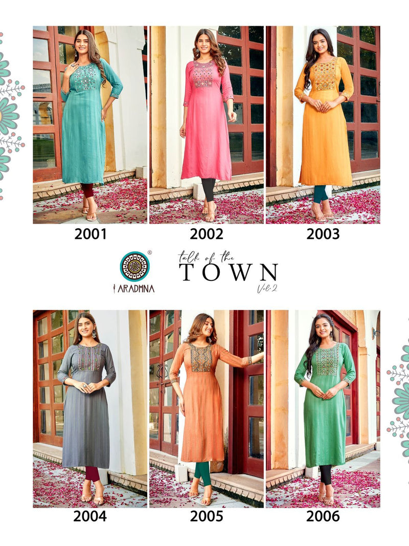 Aradhna Fashion Talk The Town Vol 2 Viscose With Fancy Embroidery Work Stylish Designer Casual Wear Kurti