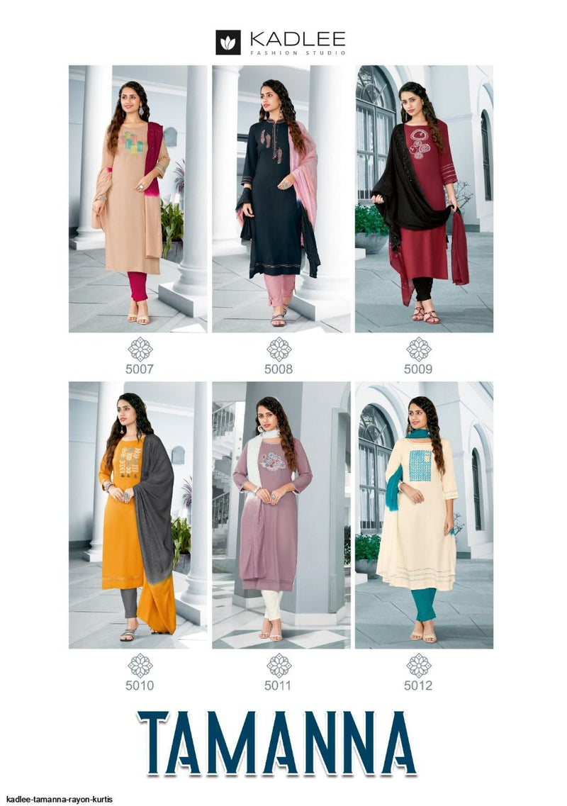 Kadlee Fashion Tamanna Rayon Fancy Stylis Party Wear Kurtis With Set Of Bottom & Dupatta