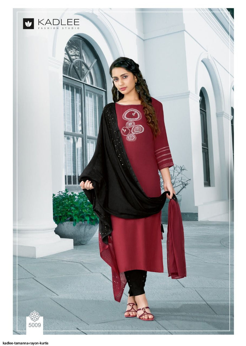 Kadlee Fashion Tamanna Rayon Fancy Stylis Party Wear Kurtis With Set Of Bottom & Dupatta