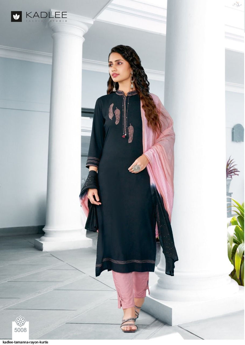 Kadlee Fashion Tamanna Rayon Fancy Stylis Party Wear Kurtis With Set Of Bottom & Dupatta